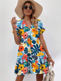 Women Short Sleeve V-Neck Summer Print Dress