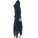 Women Style Solid Irregular Slash Shoulder Off Shoulder Long Sleeve Dress