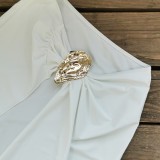 Women Solid V Neck Backless One-Piece Swimwear