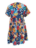 Women Short Sleeve V-Neck Summer Print Dress