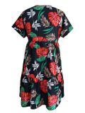 Women Short Sleeve V-Neck Summer Print Dress