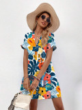 Women Short Sleeve V-Neck Summer Print Dress