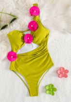 Women Sexy Hollow One-Shoulder One-Piece Swimwear Two Piece Set