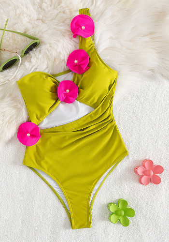 Women Sexy Hollow One-Shoulder One-Piece Swimwear Two Piece Set