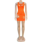 Women sexy ripped sleeveless dress