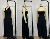 Women Summer Red Solid Sleeveless Backless Dress
