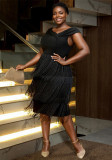 Women Asymmetric Neck Sleeveless Party Elegant Tassel Dress