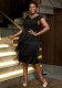 Women Asymmetric Neck Sleeveless Party Elegant Tassel Dress