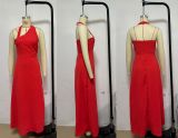 Women Summer Red Solid Sleeveless Backless Dress