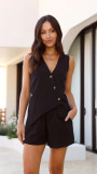 Women Summer Solid Casual V-Neck Vest and Shorts Two Piece Set