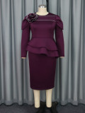 Women Long Sleeve Ruffle Formal Party Bodycon Dresses