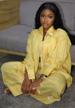 Plus size Women casual loose striped shirt pants Two Piece Set Plus size Women casual loose striped shirt pants Two Piece Set