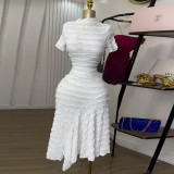 Women Summer Half High Neck Short Sleeve Dress