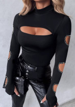 Women Sexy Heart Print Hollow long sleeve top Women Sexy Heart Print Hollow long sleeve top