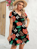Women Short Sleeve V-Neck Summer Print Dress