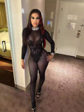 Women Round Neck Sexy Long Sleeve Knitting Jumpsuit