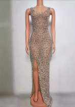 Women sexy party leg-revealing sparkling rhinestone evening dress