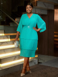 Women Ruffle Sleeve Elegant Formal Party Chiffon Dresses