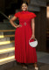 Women Mesh Patchwork Ruffle Edge Pleated Formal Party Dress