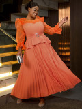 Women Round Neck Lantern Sleeve Party Formal Party Dress