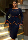 Women African U-neck Bell Bottom Sleeve Contrast Color Bodycon Dress