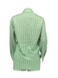 Women Spring Summer Holidays Long Sleeve Shirt Striped Shorts Two Piece Set