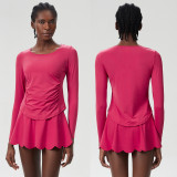 Women Sports Skirt Tennis Running Fitness Clothes Two Piece Set