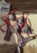 Women Leopard Print Sexy Lace-Up Swimwear  Two Pieces
