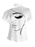 Women Printed Short Sleeve High Neck T-Shirt Off Shoulder Sexy Top