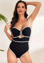 Women Solid Hollow Bikini One-Piece Swimwear