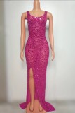 Women sexy party leg-revealing sparkling rhinestone evening dress