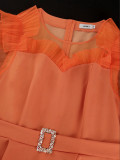 Women Round Neck Lantern Sleeve Party Formal Party Dress