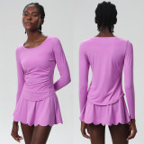 Women Sports Skirt Tennis Running Fitness Clothes Two Piece Set