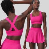 Women Summer Tennis Quick Dry Sports Fitness Clothes Two Piece Set