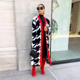 Women Autumn and Winter Houndstooth Long Coat