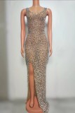 Women sexy party leg-revealing sparkling rhinestone evening dress