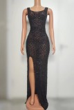 Women sexy party leg-revealing sparkling rhinestone evening dress