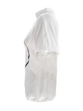 Women Printed Short Sleeve High Neck T-Shirt Off Shoulder Sexy Top