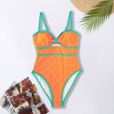 Women Solid Hollow Bikini One-Piece Swimwear