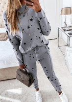 Women star printed long-sleeved Top and Pants Two Piece Set Women star printed long-sleeved Top and Pants Two Piece Set
