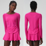 Women Sports Skirt Tennis Running Fitness Clothes Two Piece Set
