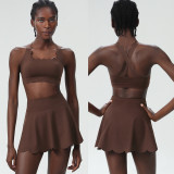 Women Summer Tennis Quick Dry Sports Fitness Clothes Two Piece Set