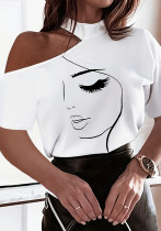 Women Printed Short Sleeve High Neck T-Shirt Off Shoulder Sexy Top