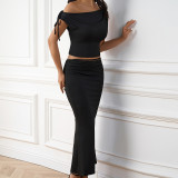 Fashion Sexy Slash Shoulder Top Slim Fishtail Long Skirt Two-Piece Set