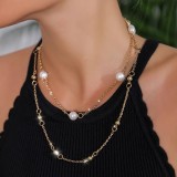 Accessories Pearl Long Multi-Layer Necklace Fashion Stacking Metal Chain
