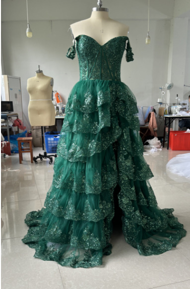 Off-Shoulder Slit Evening Dress for Formal Parties