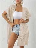 Women's Jacquard Knitting Shirt Beach Sunscreen Cover-Up Loose Cardigan