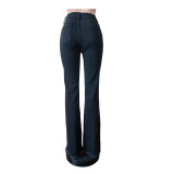 Printed Denim Trousers Fashionable Patchwork Bell Bottom Pants
