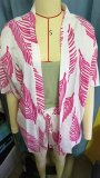 Spring Summer Women's Fashion Print Casual Holidays Cardigan Shorts Set
