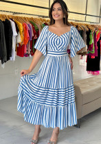 Printed V-Neck Pleated Summer Dress